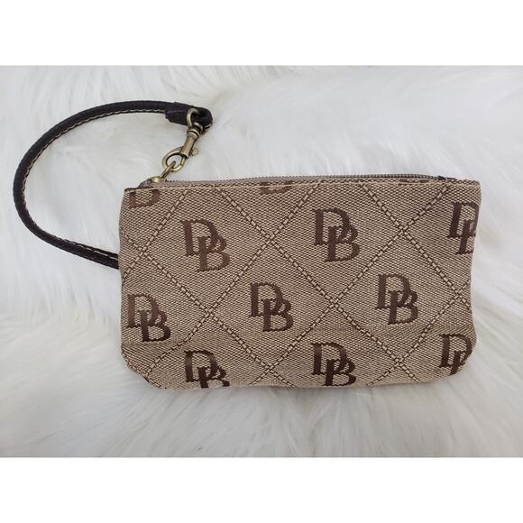 Vintage DOONEY & BOURKE Signature DB Logo WRISTLET brown leather strap zipper - Picture 1 of 4